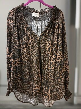 Dear John Leopard-Print Peasant Blouse - Brown/Black